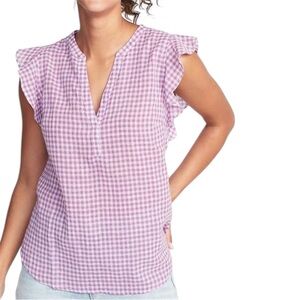 Old Navy Linen Blend Purple Gingham Women's Top